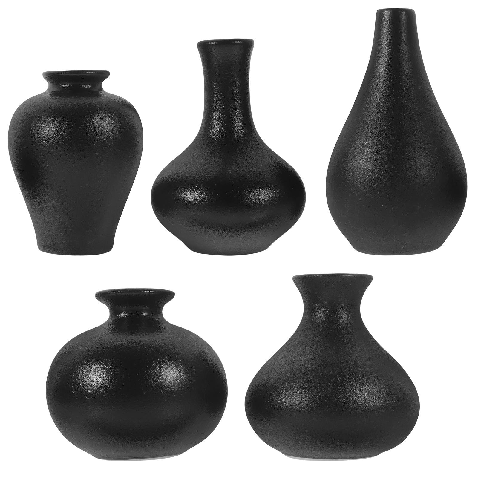 5 Piezas Mini Jarrón de Cerámica Negro, Juego de Decoración Zen