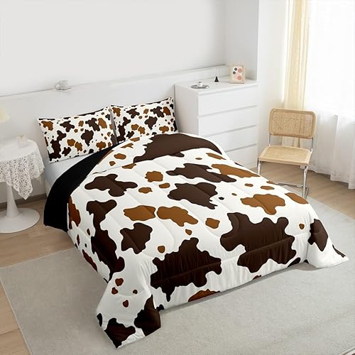 Miniatura 3 de Juego de edredón con estampado de vaca tamaño King, juego de ropa de cama de piel de vaca para niños, niñas, hombres y mujeres, decoración de