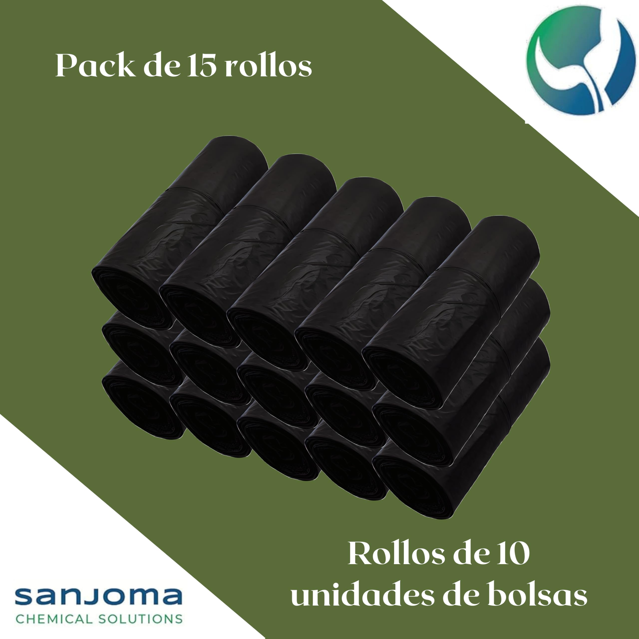 Bolsas Basura Negras - Bolsas de Basura 90 x 115, Bolsas de Basura Grandes, Rollos de Bolsas, Bolsas de Plástico, 10 Bolsas por Rollo - Alta Resistencia (15 Rollos)