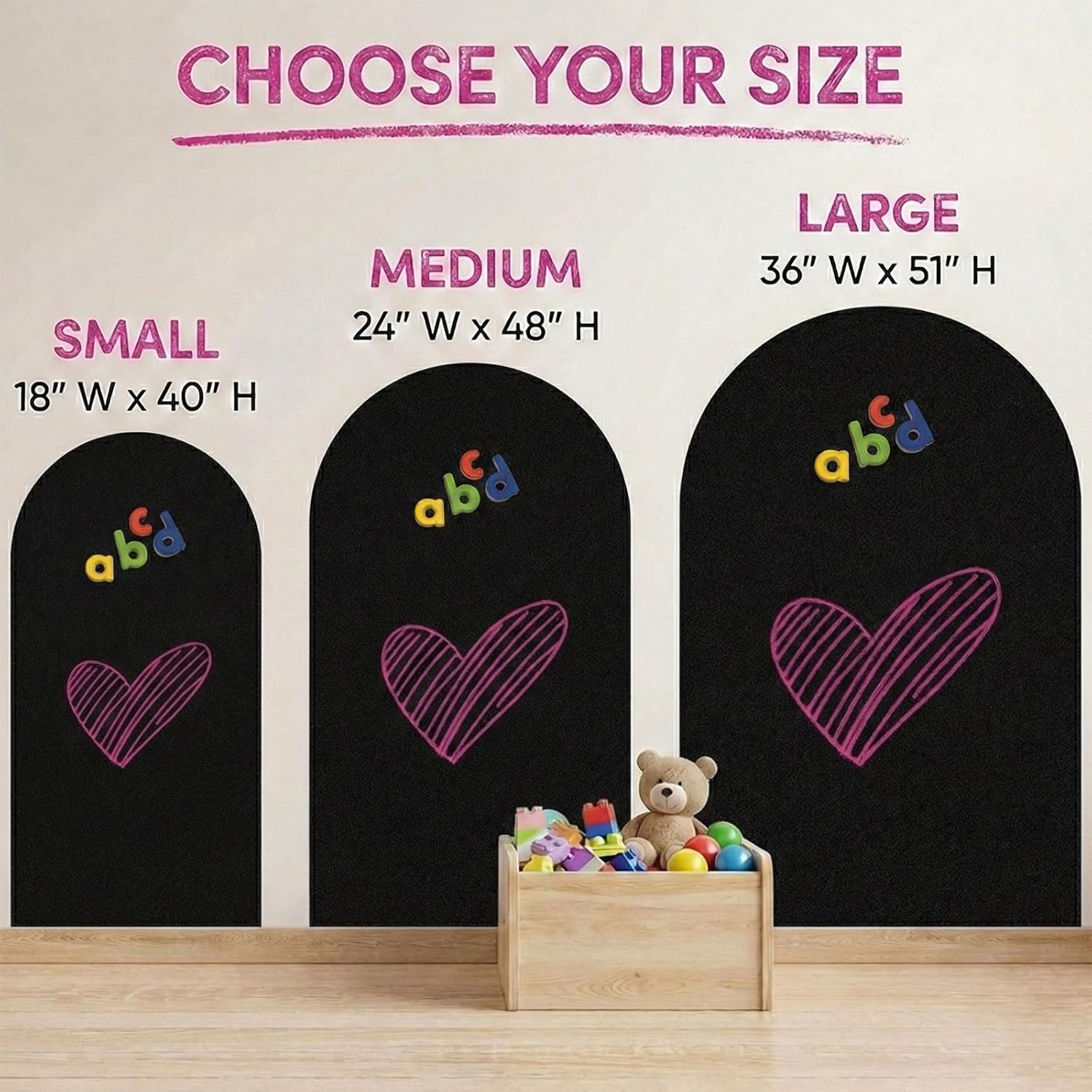 large arch magnetic wall decal - 51" x 36" matte finish chalkboard sticker for wall - magnetic board for playroom, home classroom(black) black 51"w x 36"h