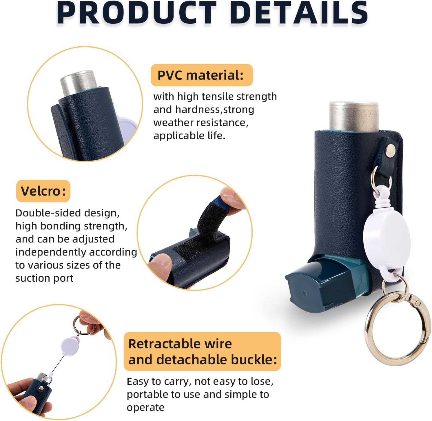 Asthma Inhaler Holder – Lightweight PU Leather Inhaler Case Keychain, Durable & Portable Asthma Keychain Holder for Adults & Kids (Inhaler Not Included) (Blue)