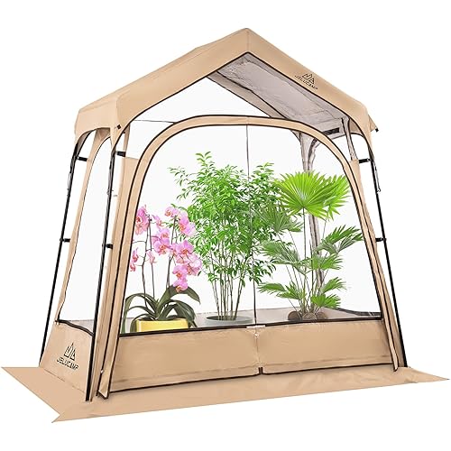 Small Greenhouse for Outdoors, Portable Plastic Walk-in Greenhouse with Window, Heavy Duty Green Houses for Indoor Backyard Outside, Clear PVC Cove, Gold