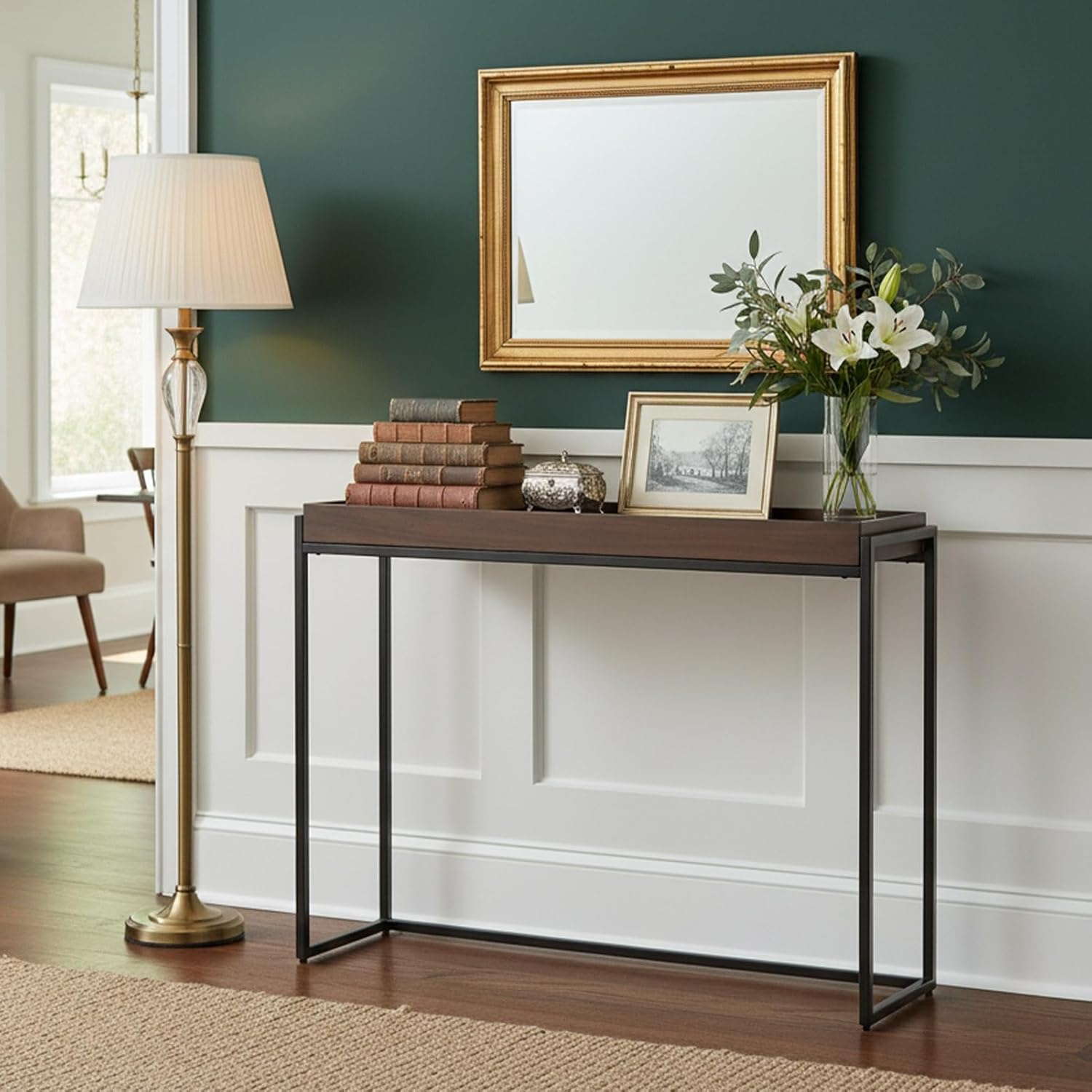 Narrow Console Table Solid Wood, Slim Entryway Table with Storage Groove, Farmhouse Small Sofa Table Behind Couch for Hallway, Living Room, Foyer(Brown 11.8" W,23.6" Lx31.5 H)
