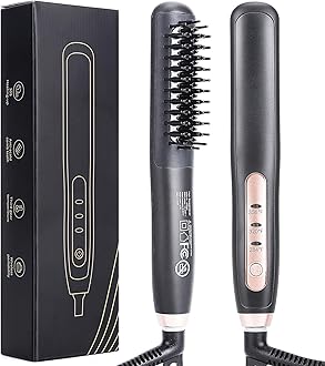 Premium Heated Beard Straightener for Men - Dual Action Brush Kit for Medium to Long Beards - Grooming Gift With Tourmaline Ceramic Brush & Hot Comb - Portable, Ionic Technology (Black)