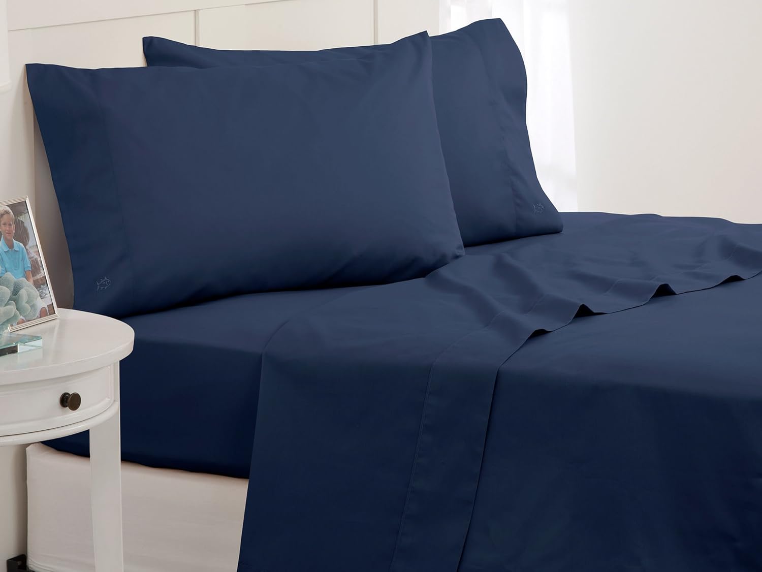 Weekly Top Sale Southern Tide Skipjack Tonal Embroidered Twill Sheet Set, King, Nautical Blue