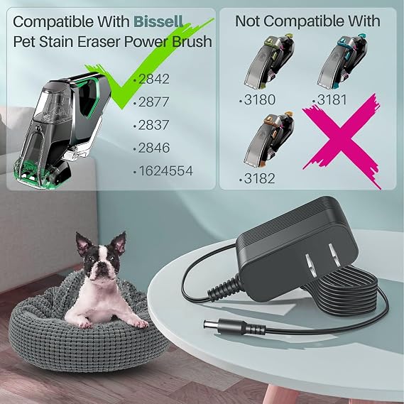 10V Replacement Charger for Bissell Pet Stain Eraser 2837 2842 2846 2877 1624554 Powerbrush Plus Portable Carpet Cleaner Cordless Vacuum Cleaner Charger AC Adapter for Bissell Vacuum Cleaner