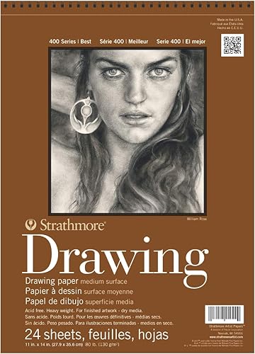 Strathmore Libreta de papel espiral para dibujo mediano de 11 x 14 pulgadas - 24 hojas - 400500