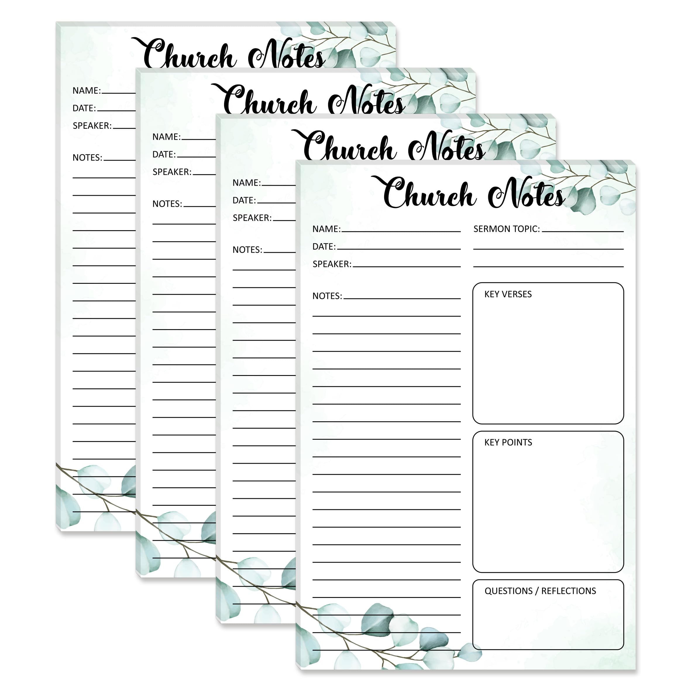 YHNTGB 4 Pcs Church Notes Notebook Prayer Request Journal Tear Away Sermon Record Supplies Colorful Religious Notepads 5.5 x 8.5 Inch Each with 25