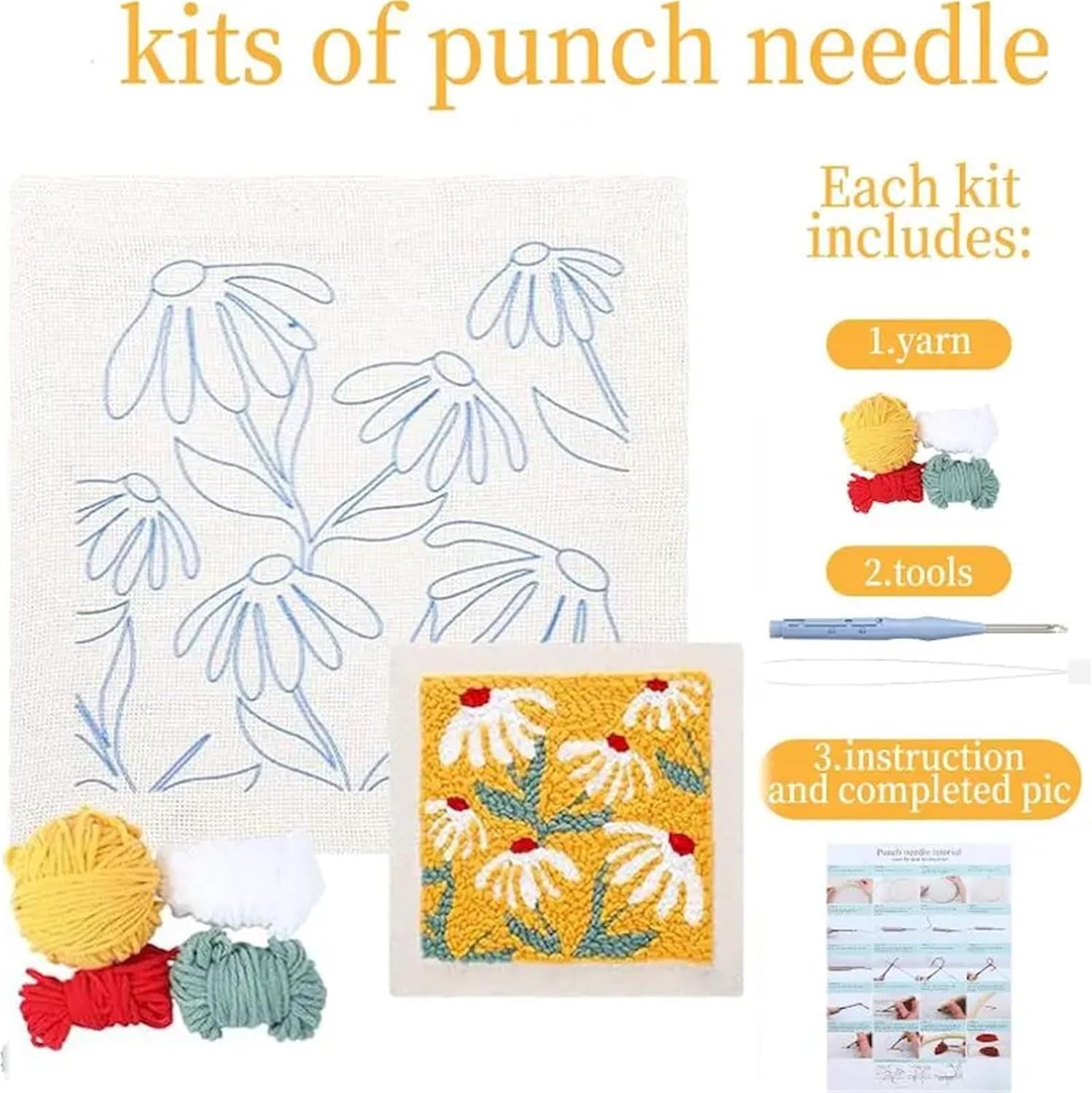 Edgiyuo Flower Pattern Punch Needle Kit - Beginner-Friendly Embroidery Frame for DIY Crafts(CCXF-99-2525)