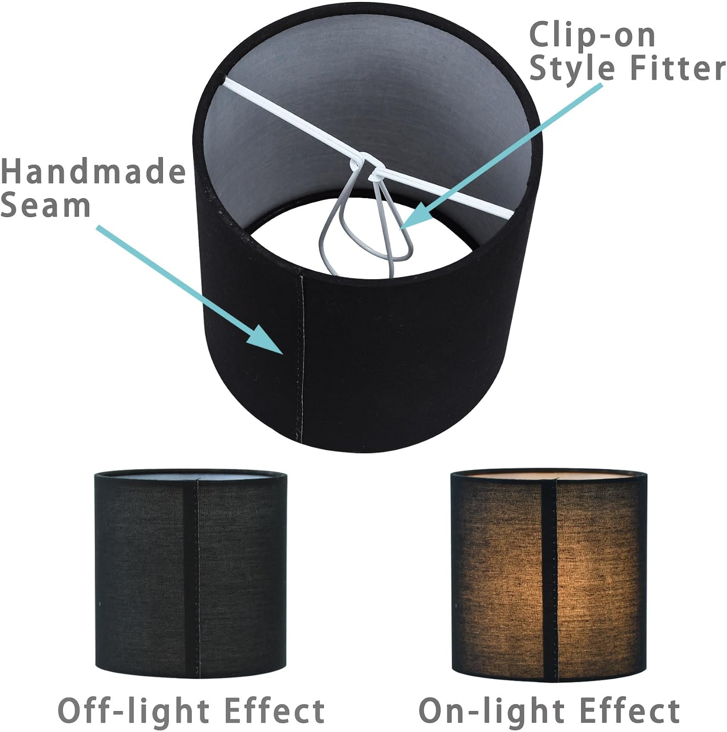 Lampwell KIKI Black Clip-on Chandelier Lamp Shades Set of 6, 5"5"H5", Mini Fabric Drum Shades, For Candle Bulb and Small General Bulb