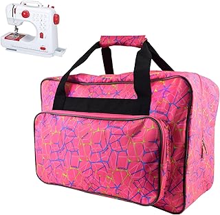 TLBTEK Rose Red Sewing Machine Carrying Case,Universal Canvas Carry Tote Bag,Portable Padded Storage Dust Cover with Pockets for Sewing Machine
