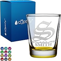 Vista 41 de Vasos de chupito personalizados elaborados con nombre de círculo de 2 onzas, parte inferior negra con texto personalizado para regalos, bodas