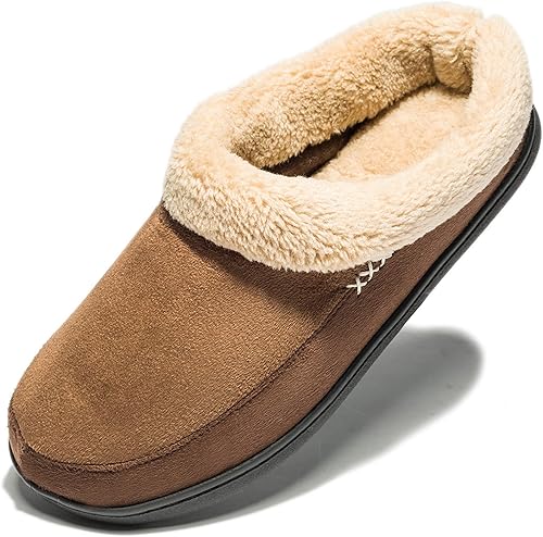 NewDenBer Pantuflas cálidas de espuma viscoelástica para hombre con forro polar de felpa para interiores y exteriores, zapatos de casa