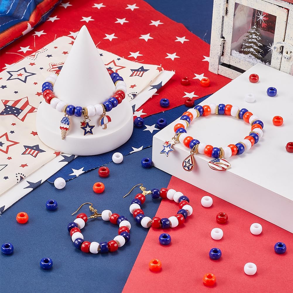 800Pcs 9mm Patriotic Beads Bulk Red White Blue Pony Beads Independent Day 4th of July Friendship Round Plastic Crafts Bead for Jewelry Making Supplies DIY Necklace bracelet Earring Hair Beads