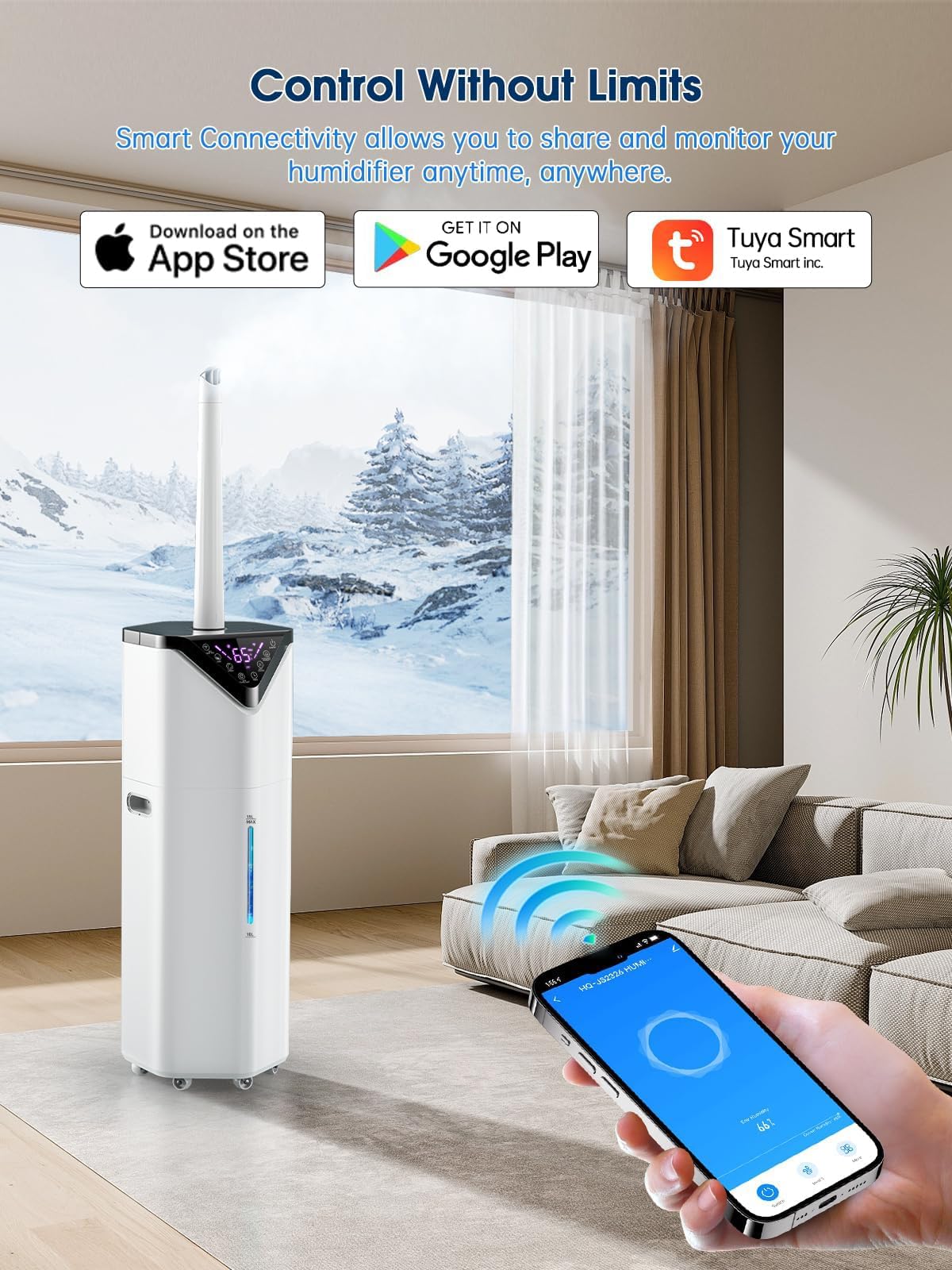 Humidificadores grandes de 19L/5 galones para dormitorio, 2800 pies cuadrados, humidificadores silenciosos para habitación grande, humidificador de suelo con 3 modos de niebla y tubo de niebla