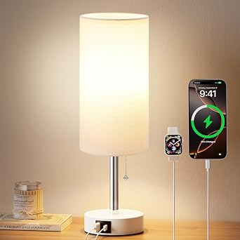 White Bedside Table Lamp for Bedroom - Small Nightstand Lamp for Girls