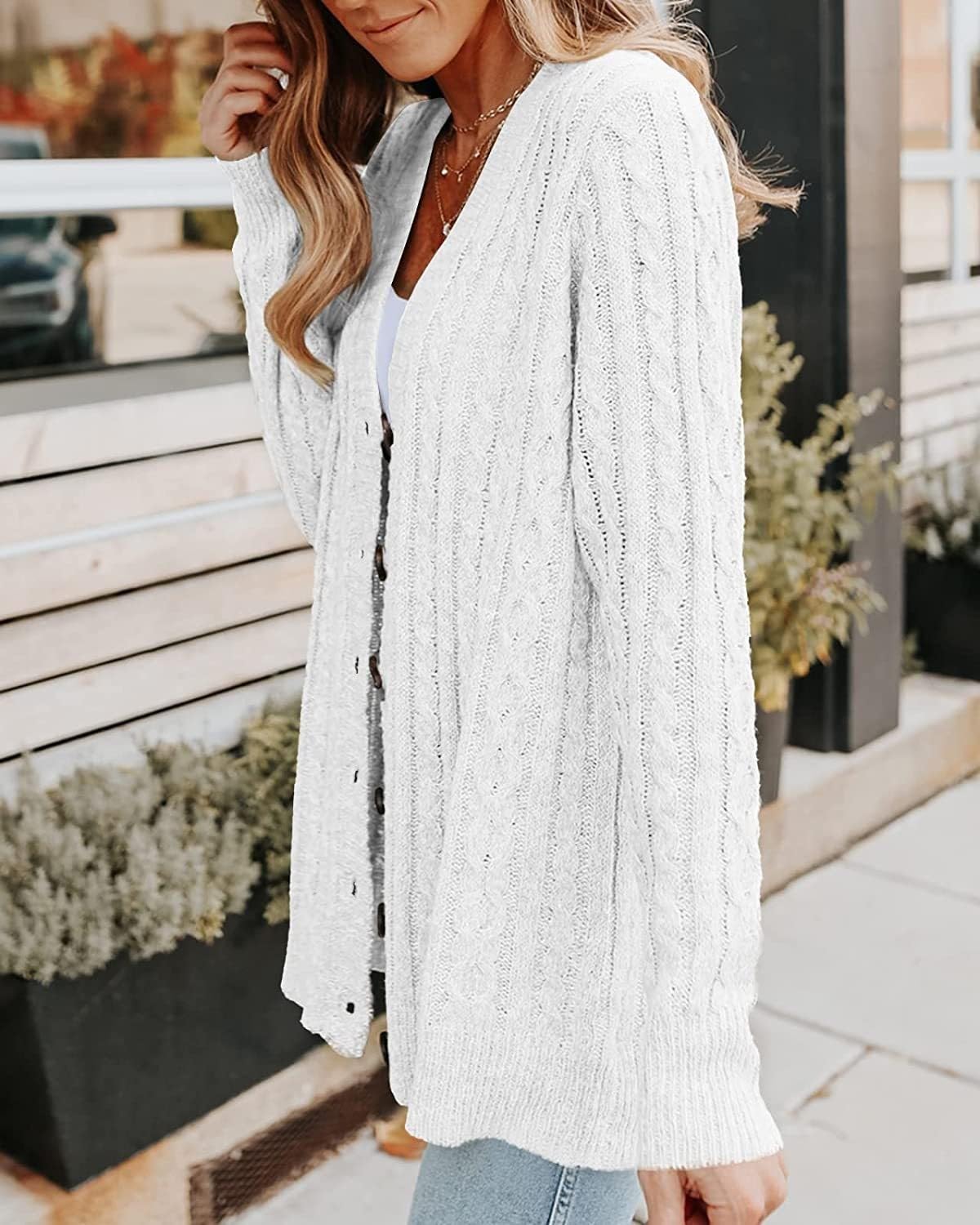 Genérico Rebeca Mujer,Cárdigan Largo De Punto Trenzado para Mujer Abrigos Botones Frente Abierto Kimono Prendas De Punto Chaqueta Informal Holgada Jerséis De Punto Lisos Ropa De Transición