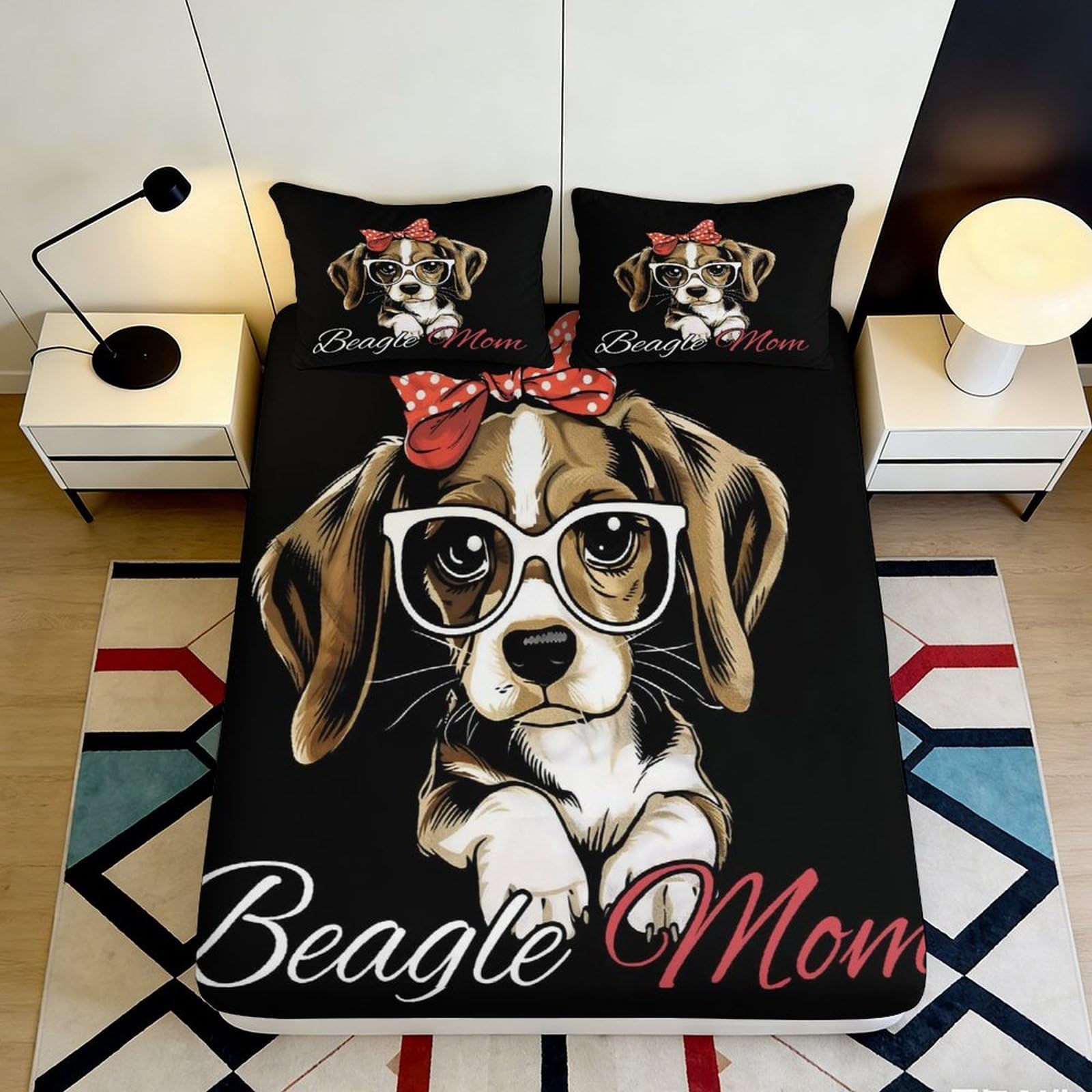 3D Printed Beagle Dog Glasses Fitted Sheet Microfiber Soft Bed Cover for Bedroom Dorm Mattress Protection 90x200x25cm