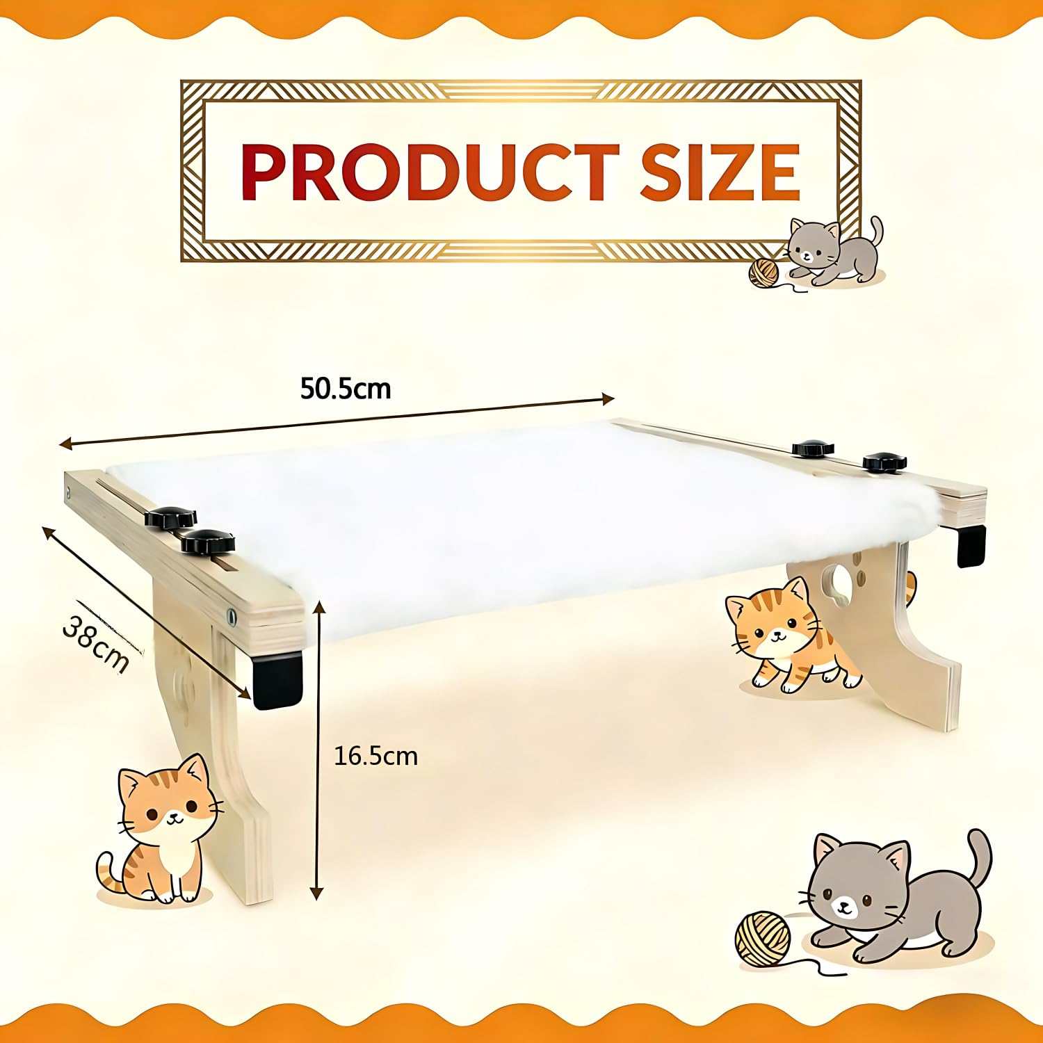 Hamaca Colgante para Gatos, Hamaca Gato Ventana Ajustable, Hamaca para Gatos con Marco de Madera, Hamaca Gato Ventana Colgante para Gatos de hasta 20 kg, Fácil de Instalar 50.5 * 38 * 16.5cm