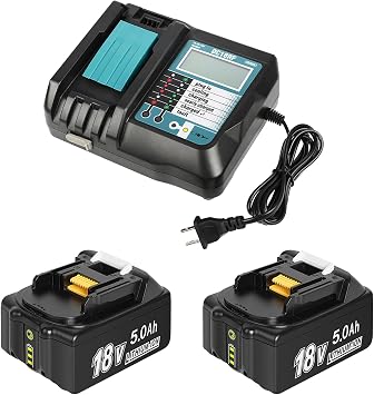 2 Pack 18V 5.0Ah Battery with Charger Replace for Makita Batteries | High capacity,LCD display cooling fan USB port charger,100% compatible with Makita tools