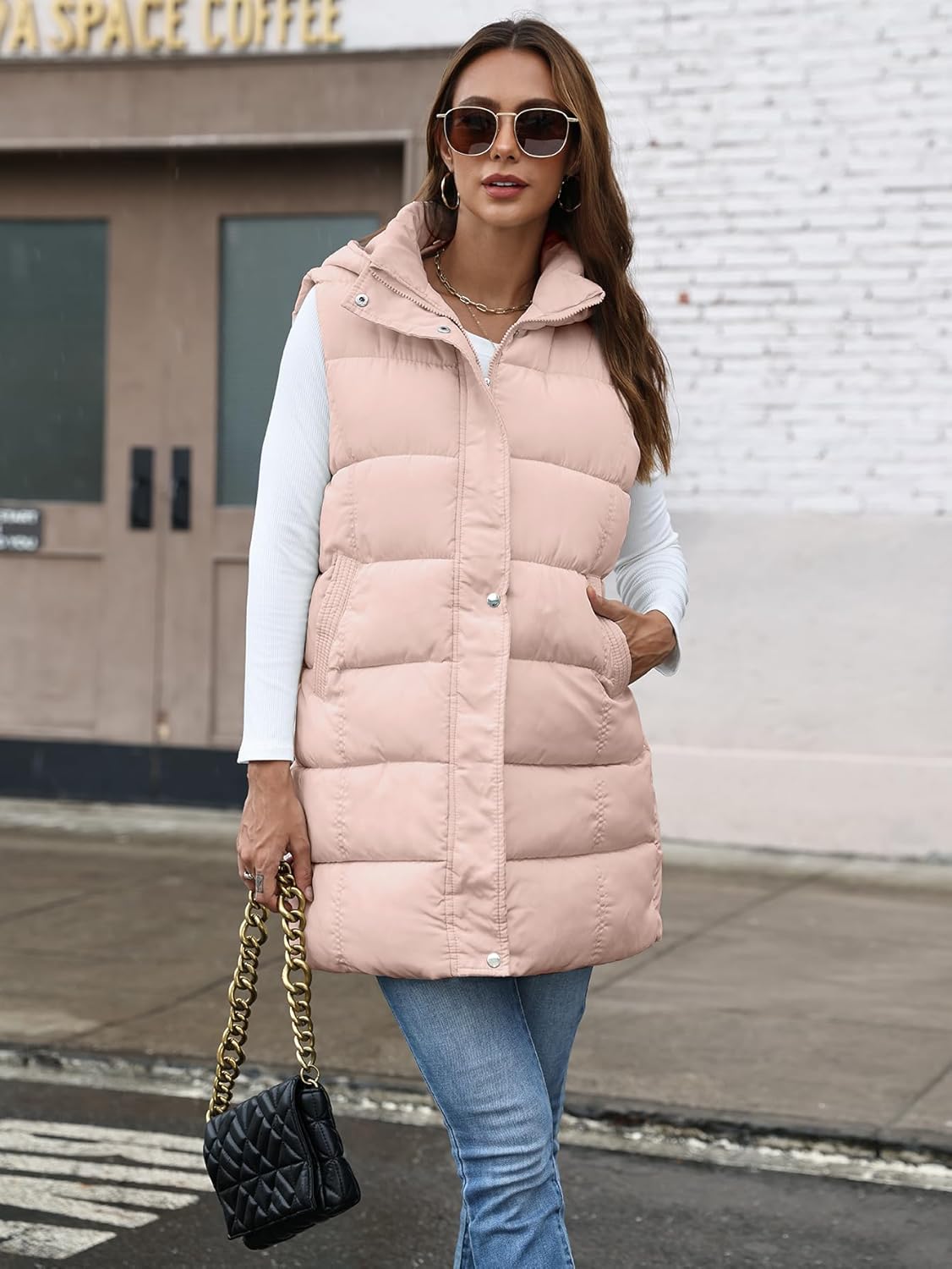 Gihuo Women's Long Puffer Vest Winter Quilted Hooded Sleeveless Zip Up Long Jacket Vest Gilet - Image 6