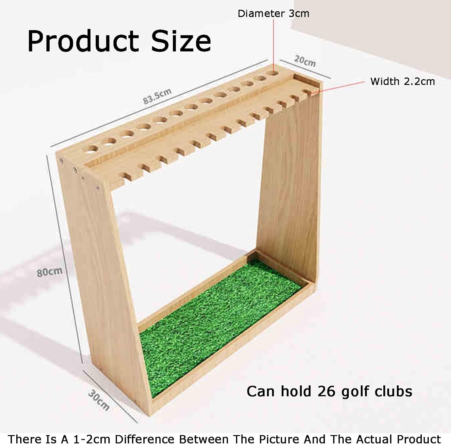 Golf Club Rack, Golf Putter Stand Holds 26 Clubs,Wooden Golf Club Display Shelf with Artificial Grass Mat, Golf Putter Organizer for Outdoor Indoor Home Club Garage