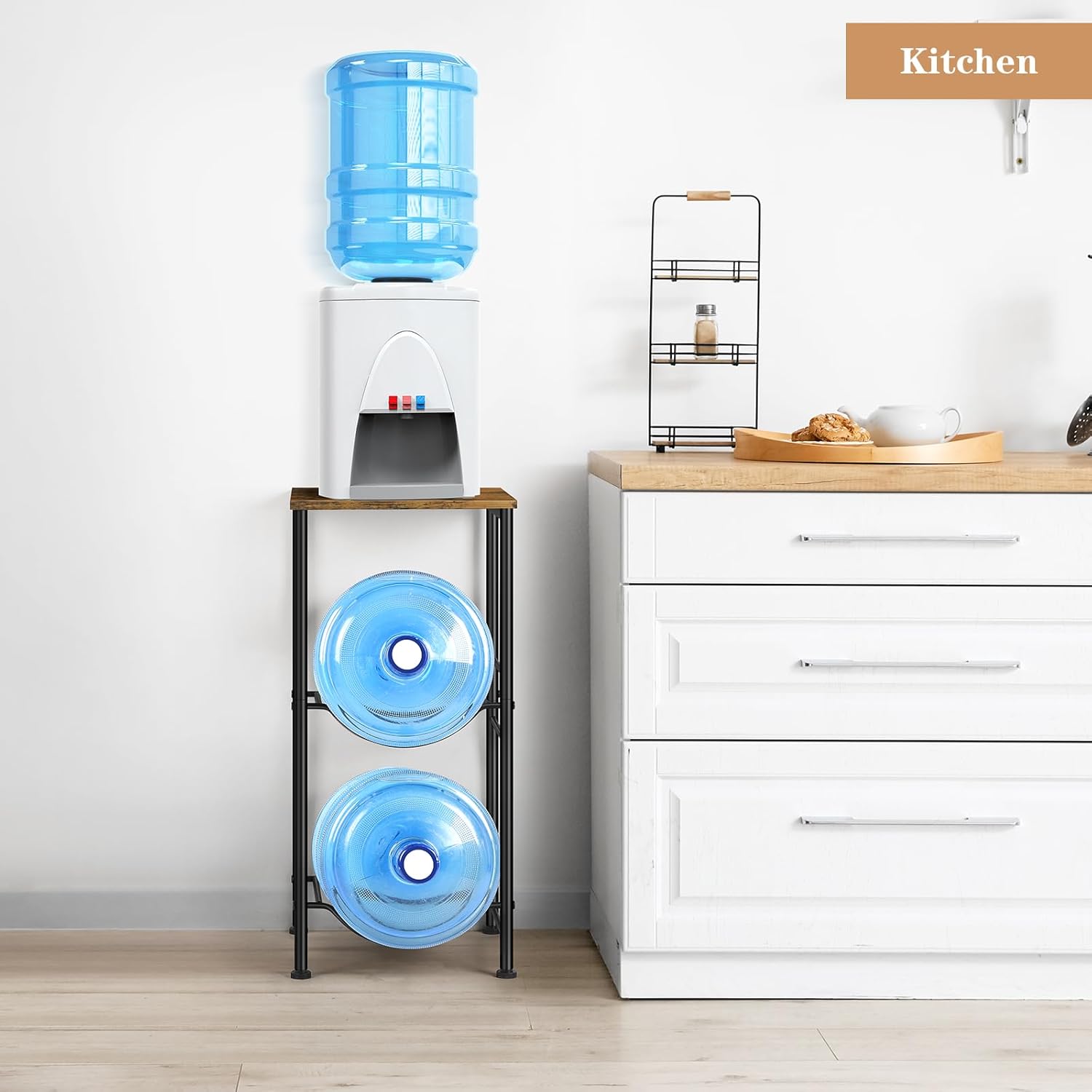 Water Jug Holder 5 Gallon Water Bottle Storage Rack Water Dispenser Stand with Top Shelf 5 gal water Jug Storage Rack for Kitchen, Dining Room, Office, Rustic Brown