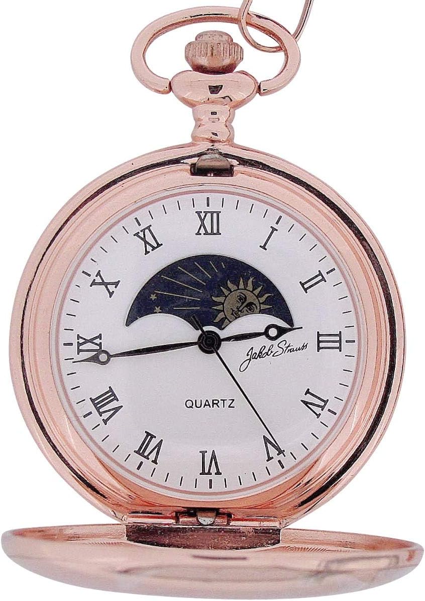Jakob Strauss Rose Goldtone Sun & Moon Gents Pocket Watch + 12 Chain JAST10