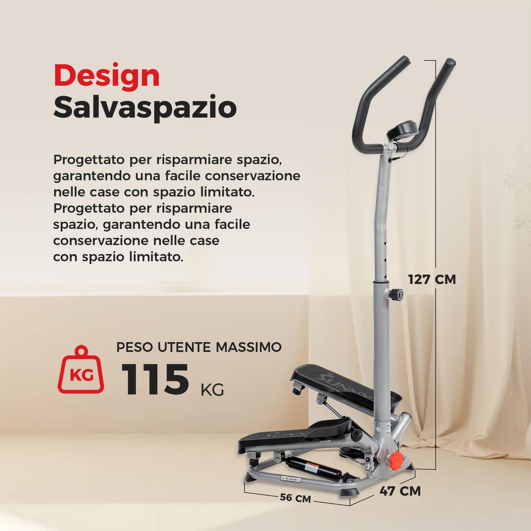 Sunny Health & Fitness Stair Stepper w/Handlebar, Height-Adjustable, Low-Impact Cardio Workout for Legs, Core and Glute, LCD Monitor, Optional SunnyFit App Enhanced Connectivity