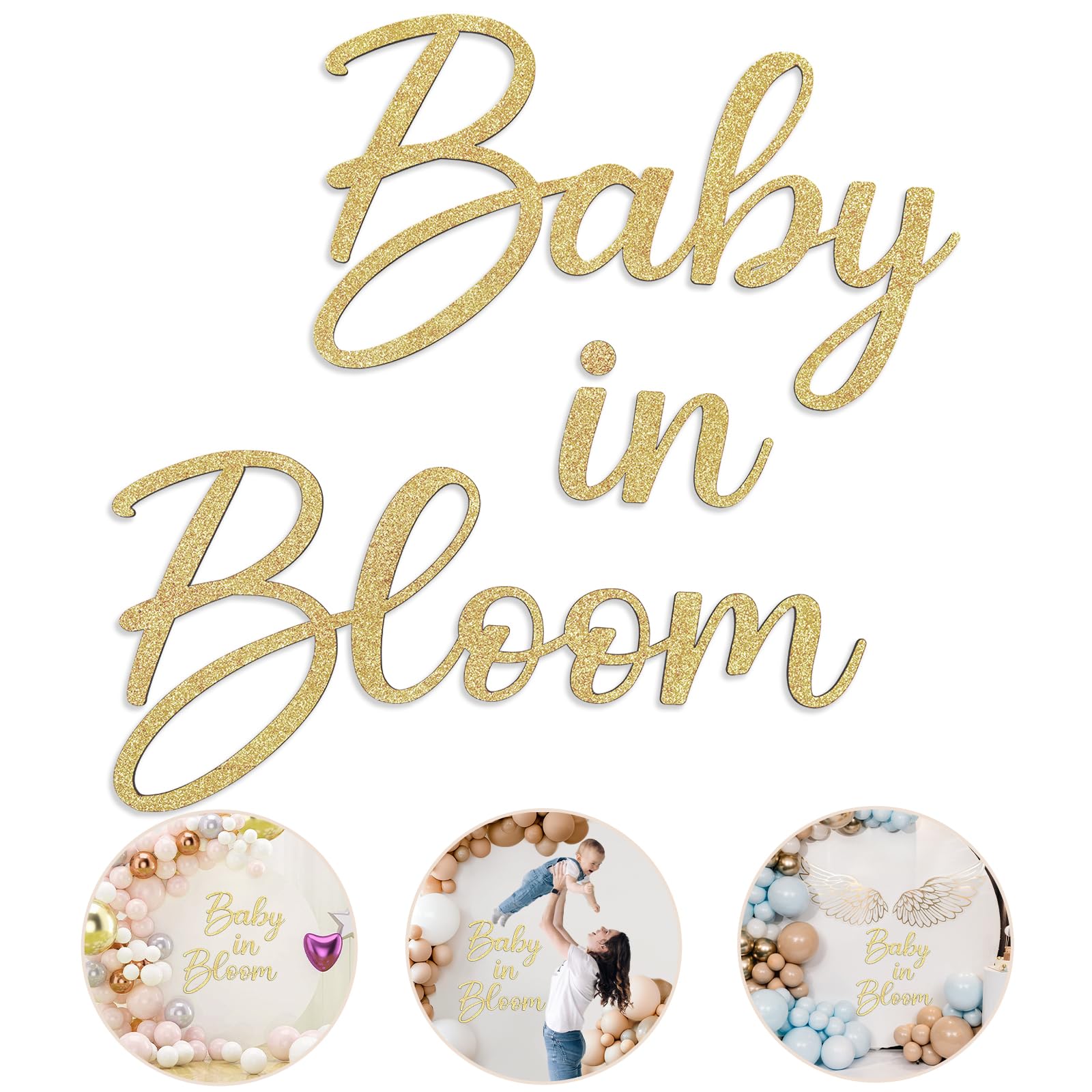 Baby in Bloom drewniany znak na baby shower dekoracja impreza dziewczyna lub chłopiec ujawnienie płeć artykuły imprezowe, baby shower ciąża ściana drzwi wiszące dekoracja ręczne rekwizyty