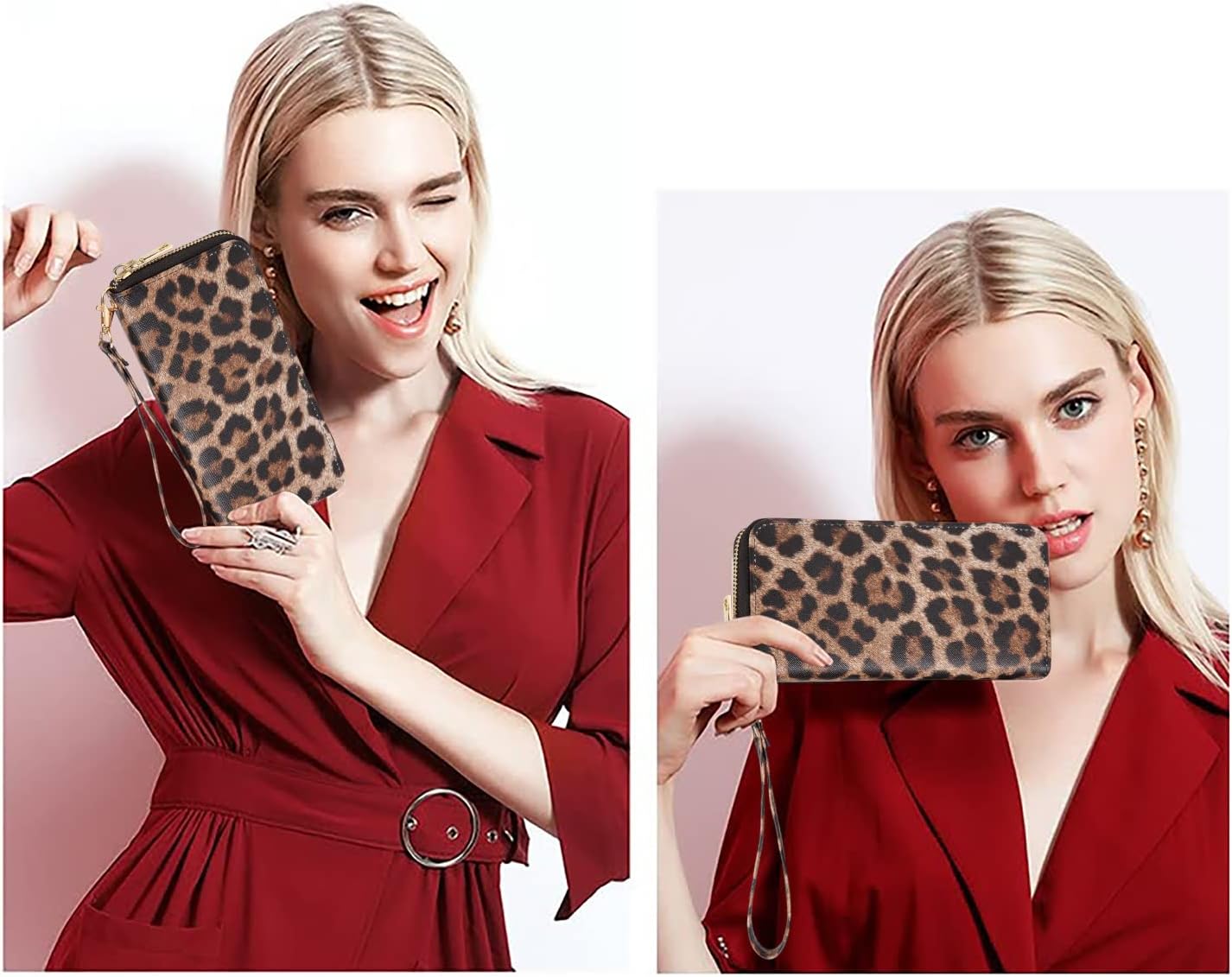 Leopard Cow Print Wallet For Women Skull Goth Frog Ladies Cluth Wristlet Wrist strap Long Purse Zip Around Card Holder thumbnail