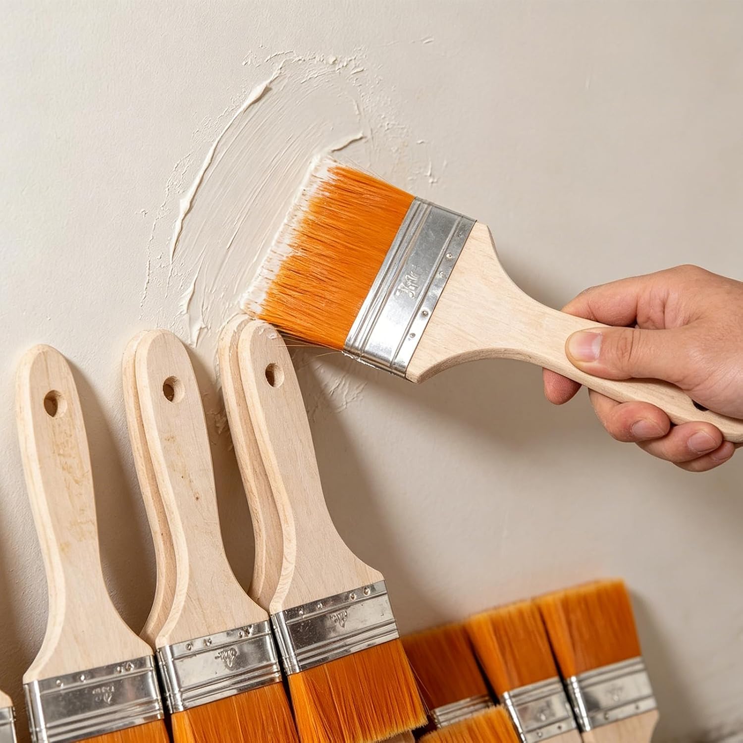 Flat Paint Brushes Set 12 Pcs, Nylon Bristles Wooden | Handle Brushes for Acrylic Oil Painting, Dusting, Gluing, Crafts - Assorted Sizes 1.5cm to 8.1cm Width
