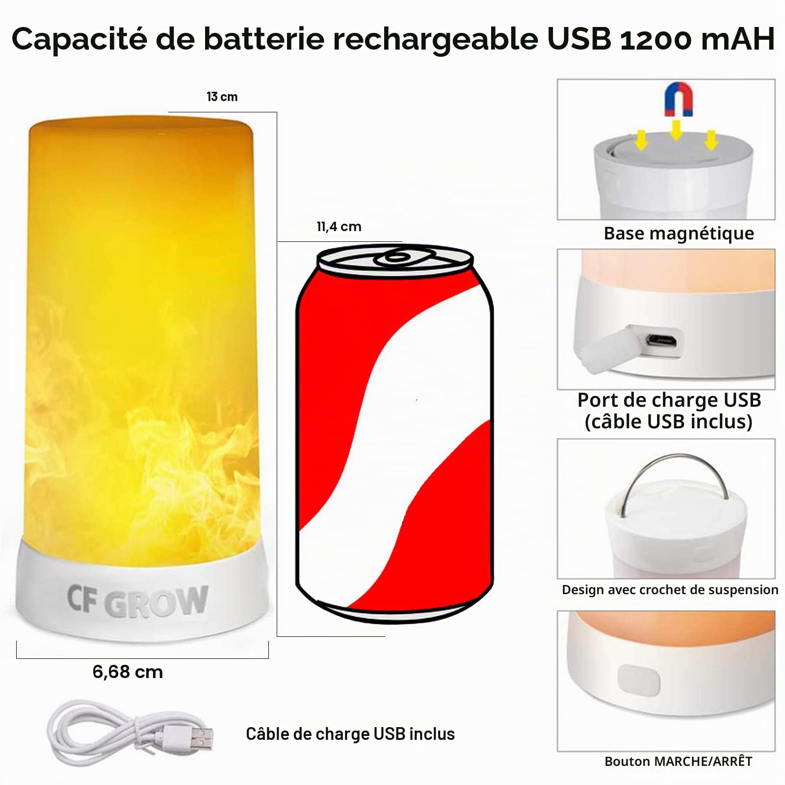 Lot de 2 lampes LED à effet de flamme, rechargeables par USB, avec télécommande et minuteur, étanche à intensité variable, 4 modes d'éclairage bougie sans flamme pour chambre, fête, bar, décoration