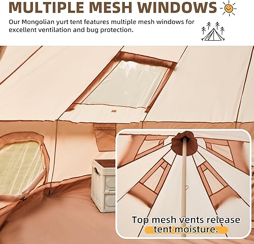 Miniatura 5 de YOLENY Tienda de campaña tipo campana, tienda de campaña para yurtas 46810 personas para 4 estaciones, tiendas de campaña impermeables con gato de