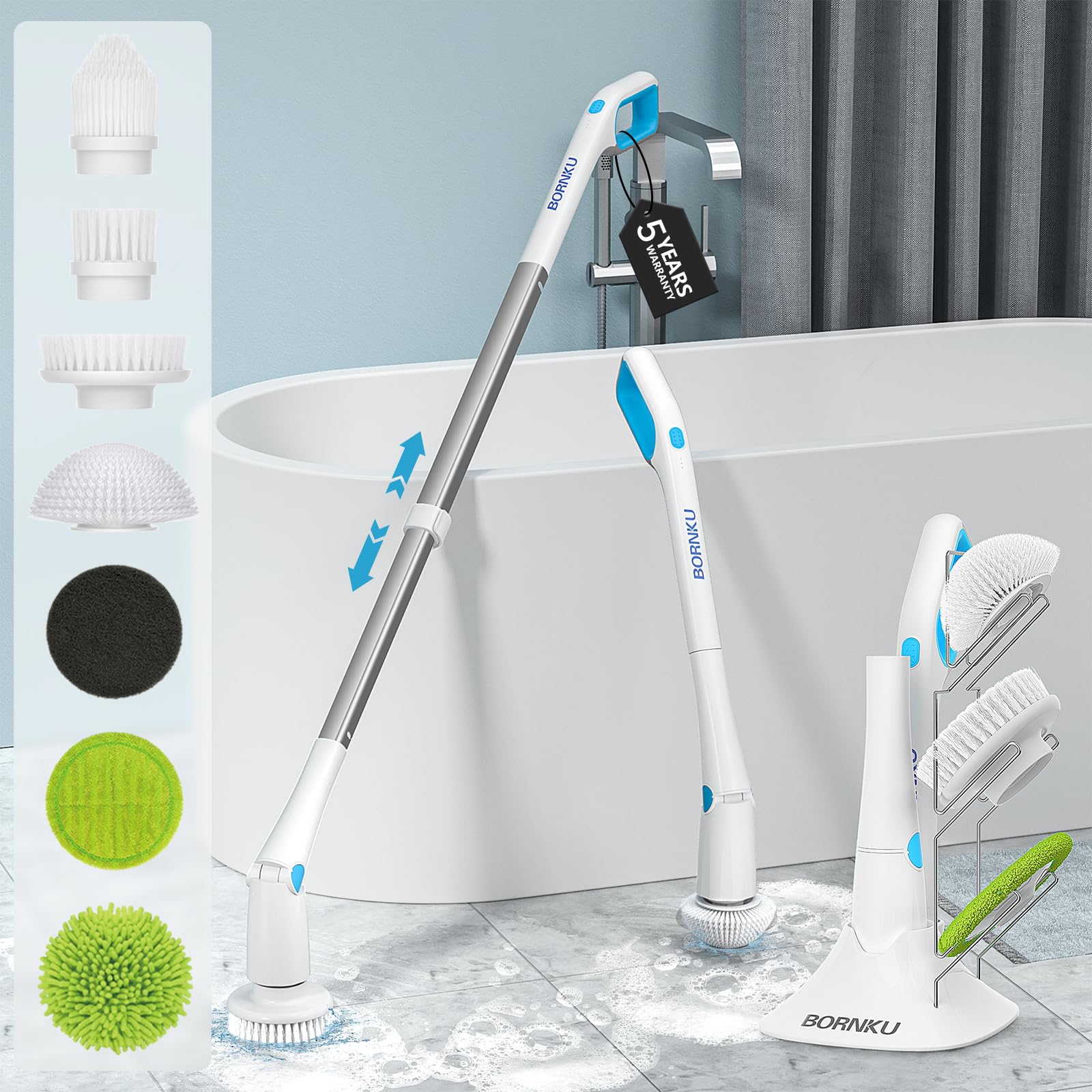 Buy 𝐏𝐫𝐞𝐦𝐢𝐮𝐦 𝐄𝐥𝐞𝐜𝐭𝐫𝐢𝐜 𝐒𝐩𝐢𝐧 𝐒𝐜𝐫𝐮𝐛𝐛𝐞𝐫 for Bathroom with Adjustable