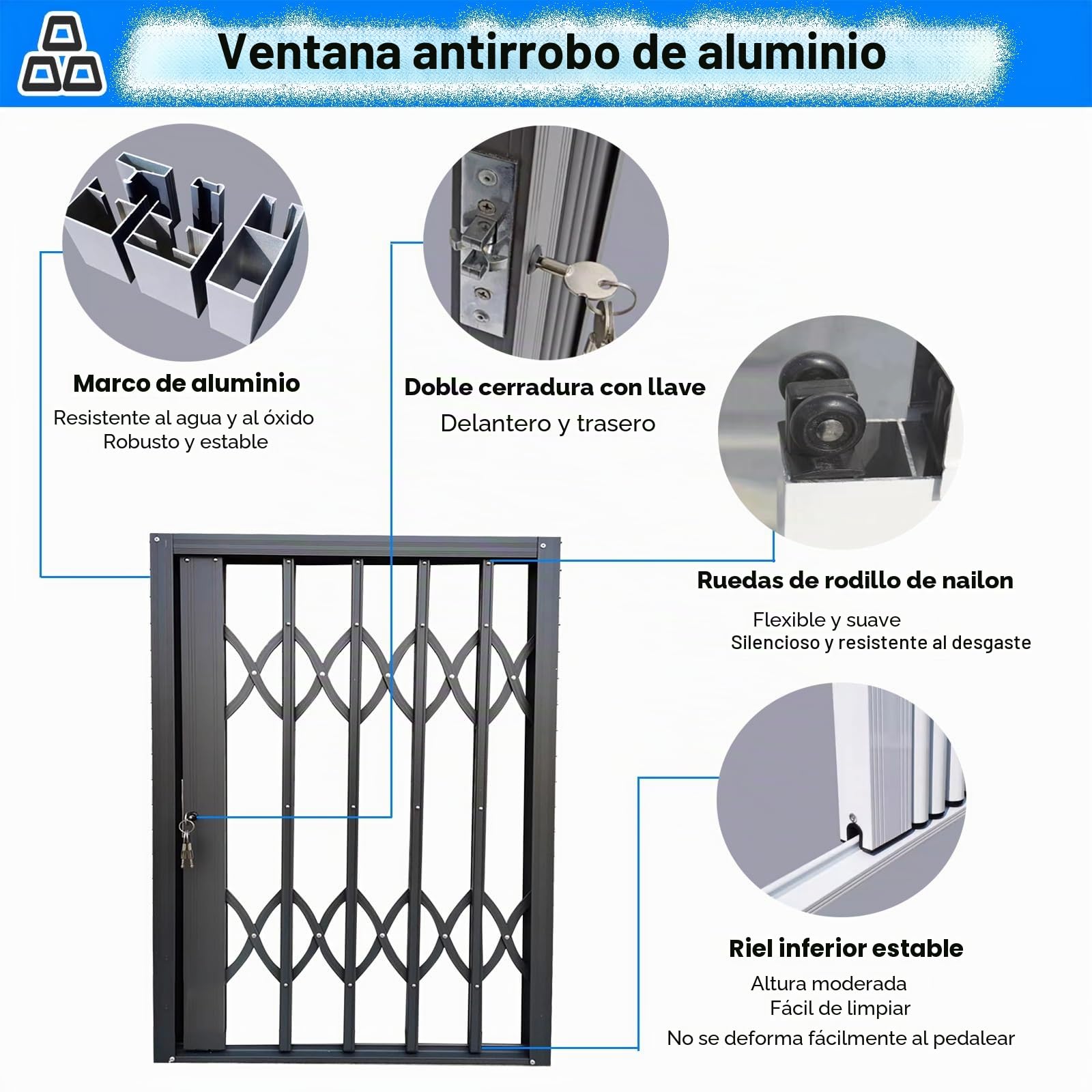 PEYNIR Rejas para Ventanas Exteriores Protectores de Puerta de Entrada para Perros/niños, con Cerradura Aluminio Puerta antirrobo Plegable y corrediza Valla de Seguridad(White,W120 x H180cm)