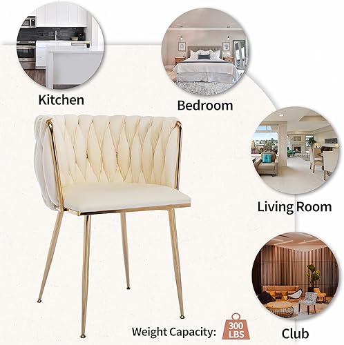 Miniatura 26 de Homtique Juego de 2 sillas de comedor modernas de terciopelo tejido con patas de metal dorado, sillón tapizado de lujo para cocina, tocador, sala de