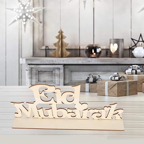 Miniatura 3 de Pssopp Letrero de madera de Eid de madera para Ramadán, decoración de Eid Mubarak, decoración de letras de madera, adornos de letras de Eid Mubarak,