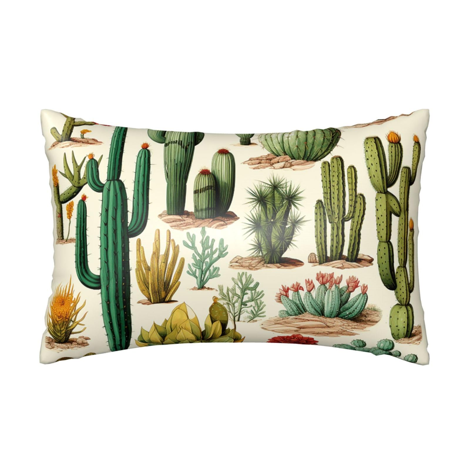 Satin Pillowcase for Hair and Skin,Soft Breathable Silk Pillowcase Desert Cactus Cooling Pillow Cover with Hidden Zipper Queen Size Cushion Case for Bedroom Sofa 20”X30”