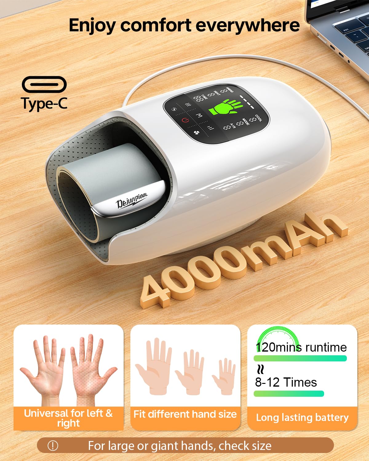 Handmassagegerät mit Wärme und Kompression, heiß & kalt, Finger Handgelenk Handfläche Vollhandmassage für Arthritis und Karpaltunnelentlastung, 9 Modi & 9 Intensitäten, 4 Heizung, Geschenke