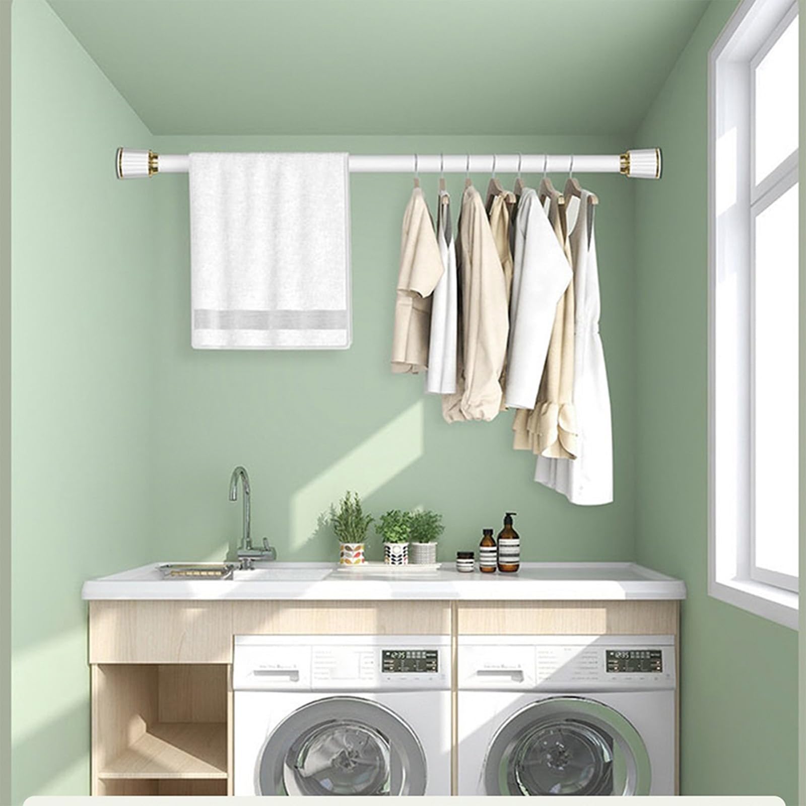 Duschvorhangstange Gardinenstange Ohne Bohren, Extra Lange 40-500cm Teleskopstangen Edelstahl Vorhangstange Klemmstange für Dusche und Badewanne ( Farbe : Advanced Grey , Größe : 4.1-5.0m+30 rings )