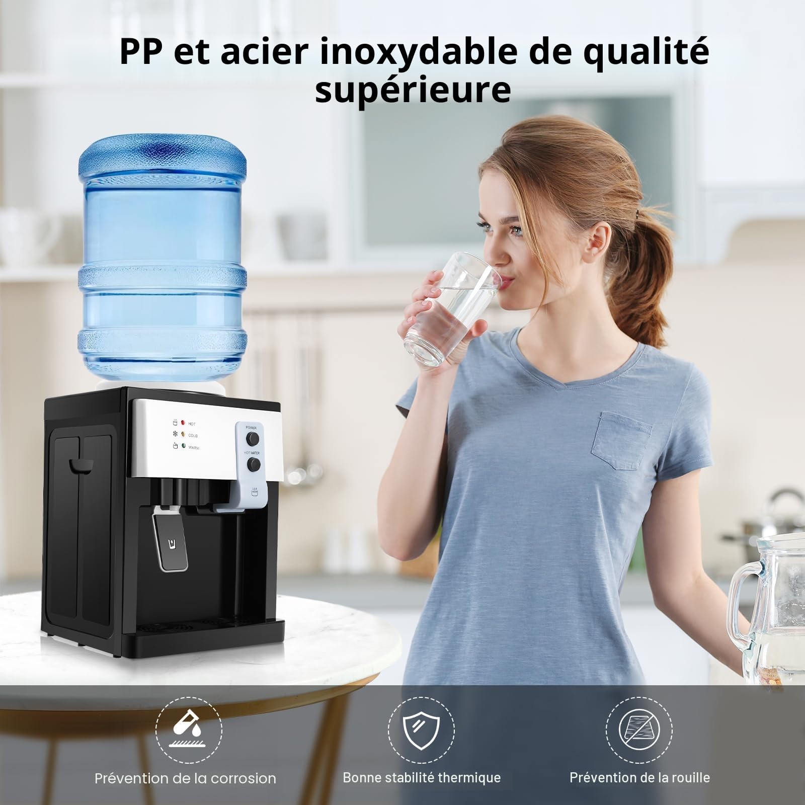 Distributeur d'eau électrique 550 W chaude et froide 5-18 L fontaine compacte