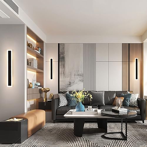 Miniatura 6 de tewei Lámpara de pared para exteriores, aplique de pared LED de 23.6 pulgadas de largo, luces exteriores negras, lámpara de pared de tira larga de