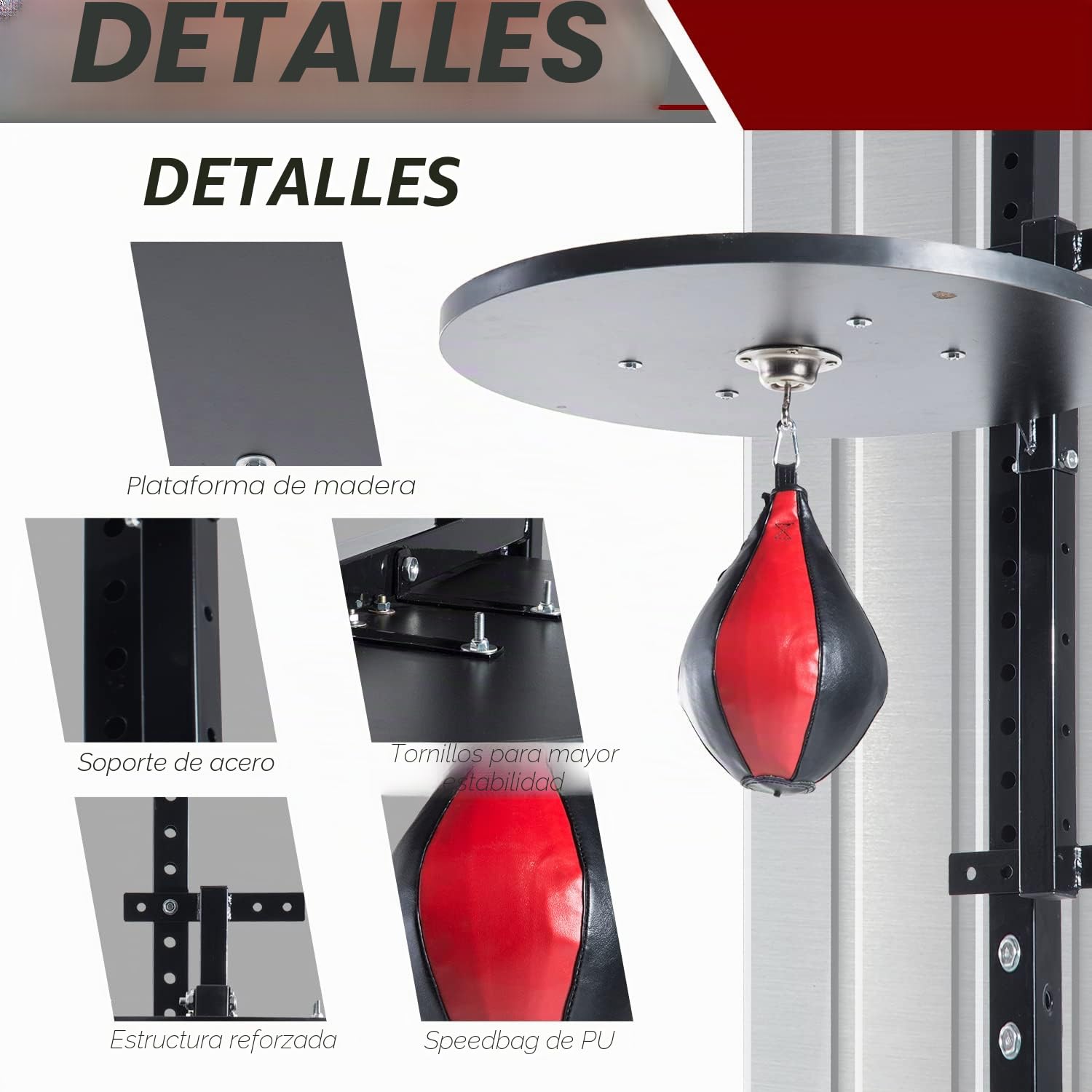 HOMCOM Plataforma de Boxeo con Speedball Φ21 cm, Pelota de Boxeo para Entrenamiento de Artes Marciales, Madera y Acero.