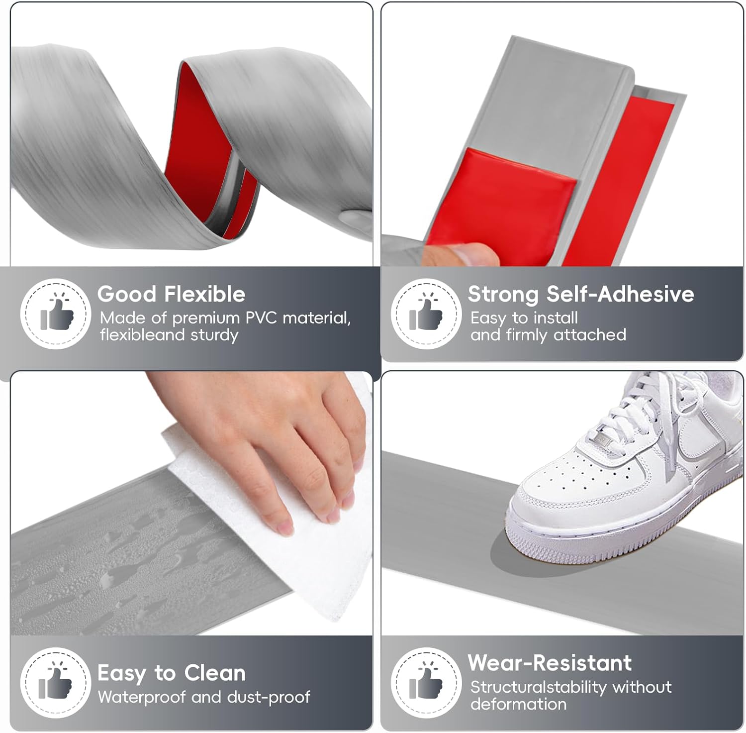 Vinyl Floor Transition Strip Door Threshold Self Adhesive 36 inch, Thresholds for Doorways, Edge-Reducer Transition-Strips for Door/Floor (Gray)