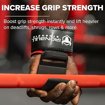 Iron Bull Strength Weight Lifting Steel Hooks (Pair) Heavy Duty Lifting Wrist Straps - Deadlift Straps for Powerlifting- Thick Padded Workout Hook Weightlifting Gloves for Heavy Lifting