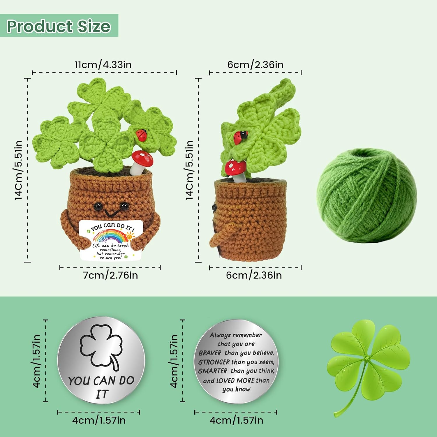 Four Leaf Clover Crochet Pot, Encouragement Gift