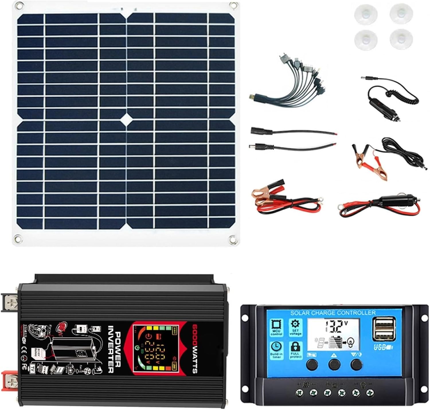 Solar Panel Kit with Inverter, 12V to 220V Converter, 50A Charge Controller, Smart Solar Generator for Home Grid System, Efficient Energy Solution