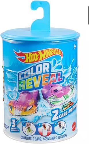 Hot Wheels Color Reveal Multipack con 2 coches sorpresa que cambian la decoración en agua fría caliente y helada, barril de Dunking, juguete para