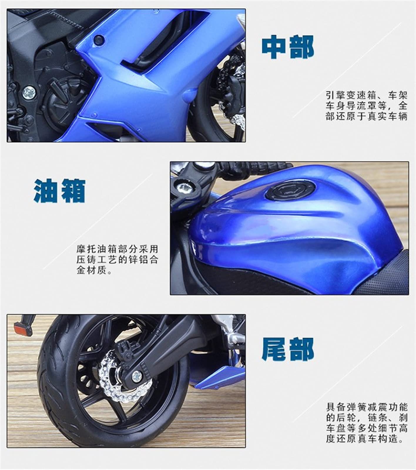 Modello 1:12 Per Kawasaki Ninja ZX-6R Modello Di Auto Modellino In Metallo Moto Da Collezione(Blue)